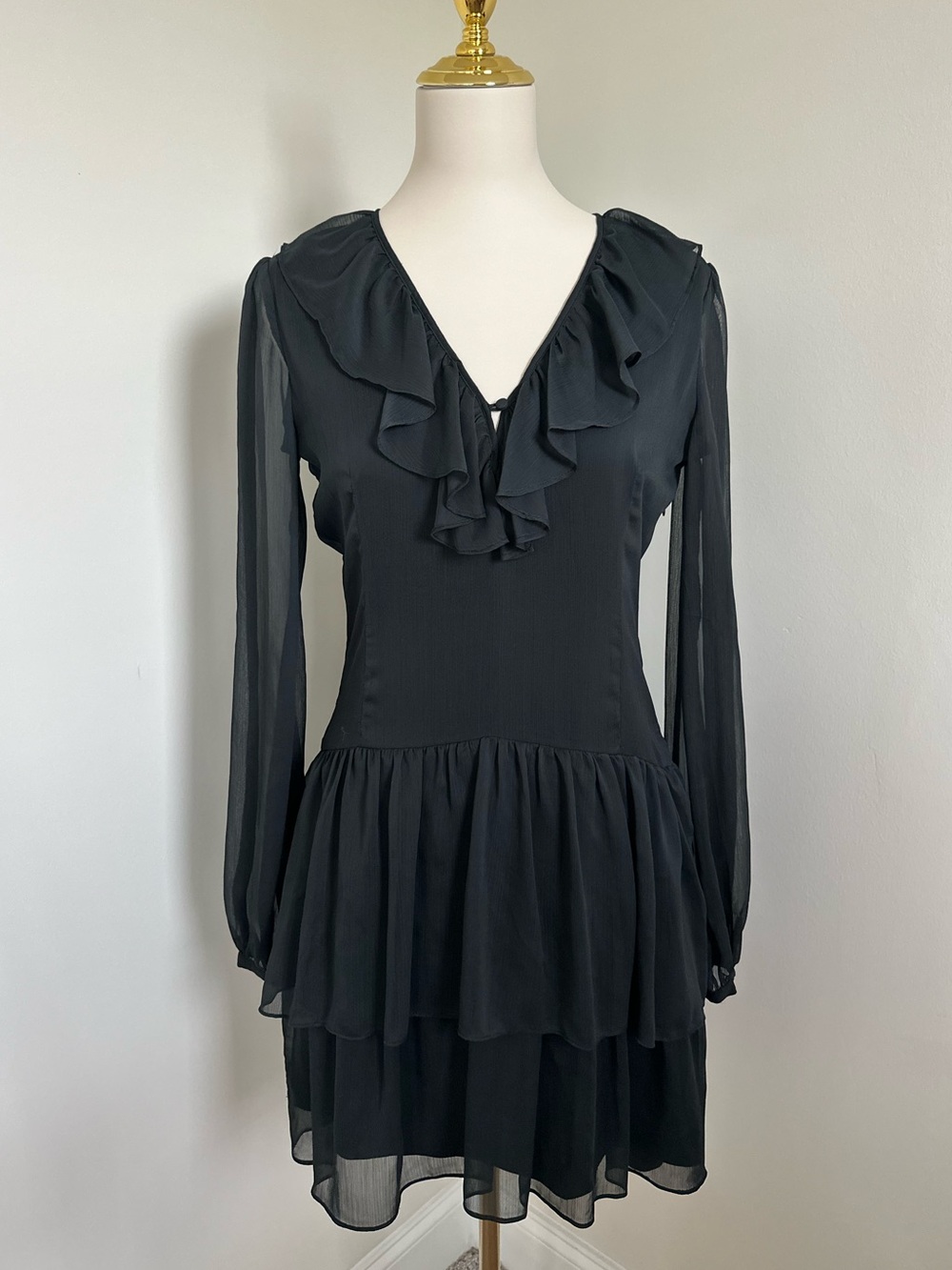 Marchesa Rose Ruffled Chiffon Black Dress